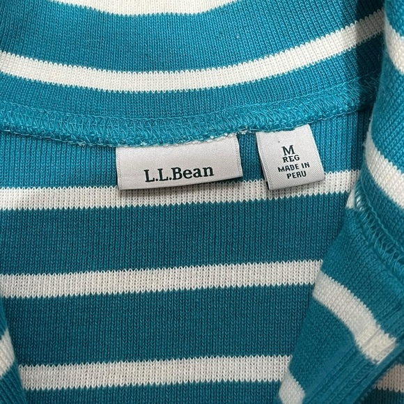 L.L. Bean Teal and White Striped Quarter Zip Pullover, Size M - Picture 4 of 8